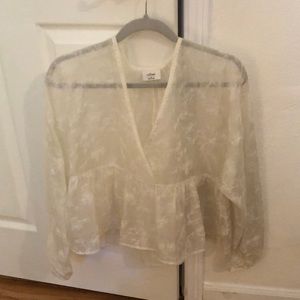 Aritzia, Wilfred, size M sheer floral stitching cream blouse.